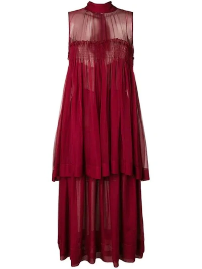 Shop Rochas Flared Sleeveless Dress In Red