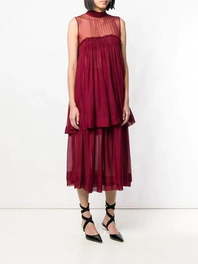 Shop Rochas Flared Sleeveless Dress In Red