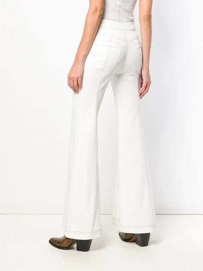 Shop Chloé Contrast Stitching Flared Jeans In White