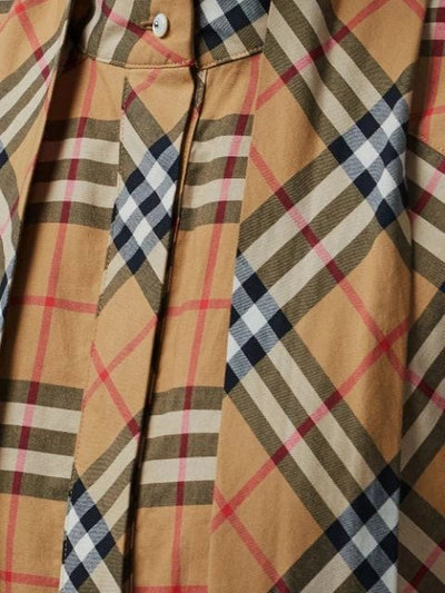 Shop Burberry Vintage Check Cotton Tie-neck Dress In Neutrals