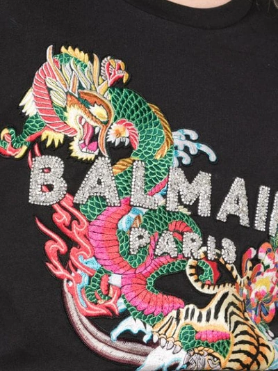 Shop Balmain Multicoloured Sequined And Embroidered T-shirt In Black