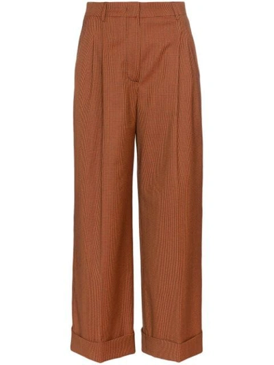 Shop Fendi Micro-houndstooth Cropped Trousers In Brown