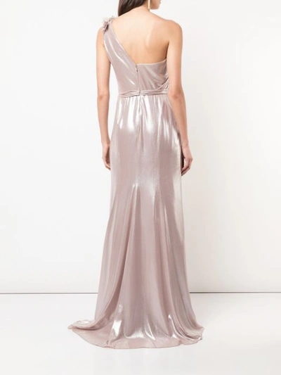 Shop Marchesa One-shoulder Ruched Dress In Rose Gold