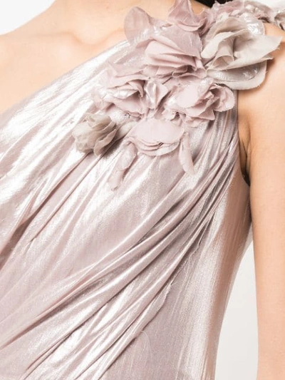 Shop Marchesa One-shoulder Ruched Dress In Rose Gold