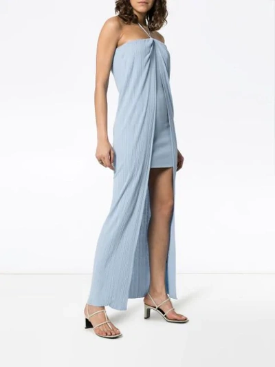 Shop Jacquemus Ribbed Knit Fitted Dress In Blue