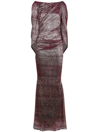 Shop Talbot Runhof Metallic Draped Long Dress In 370 (vino)