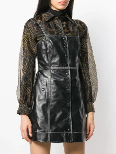 Shop Ganni Contrast Stitching Leather Mini Dress In Black