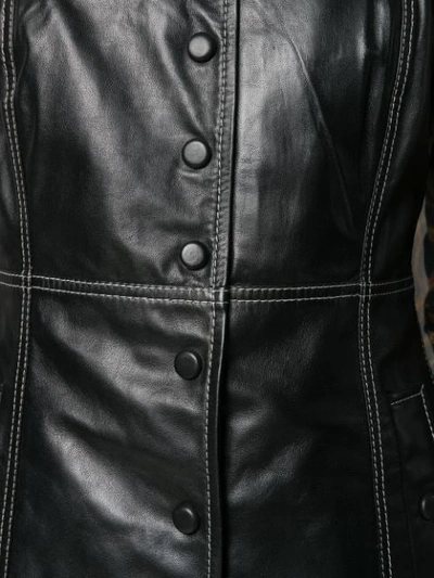 Shop Ganni Contrast Stitching Leather Mini Dress In Black
