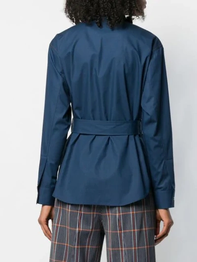 Shop Cedric Charlier Belted Shirt In Blue