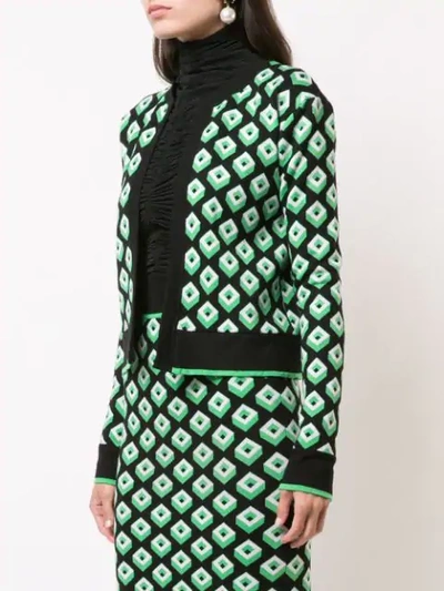 Shop Diane Von Furstenberg Geometric Open Front Cardigan In Green