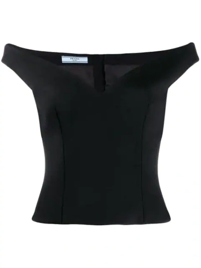 Shop Prada Off Shoulder V-neck Top In Black