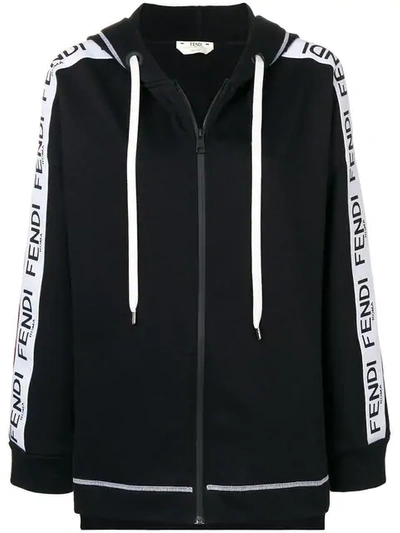 Shop Fendi Logo Zipped Hoodie In Black