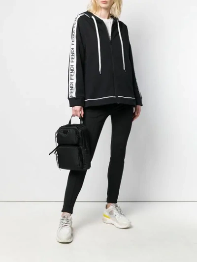 Shop Fendi Logo Zipped Hoodie In Black