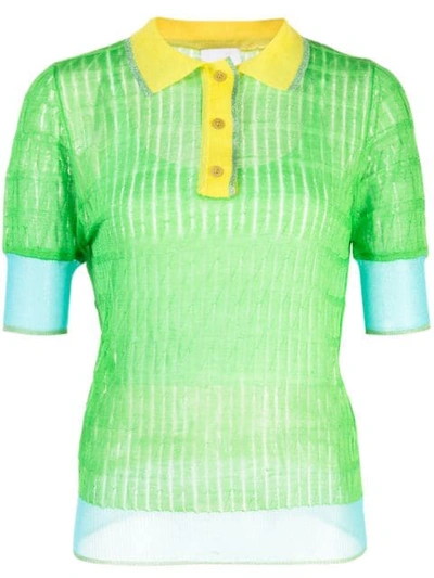 Shop I Am Chen Silk Panelled Polo Top In Green