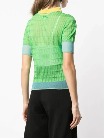 Shop I Am Chen Silk Panelled Polo Top In Green