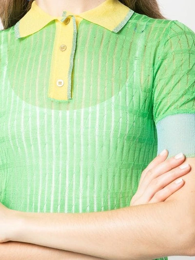 Shop I Am Chen Silk Panelled Polo Top In Green