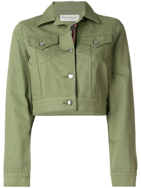 cropped green denim jacket