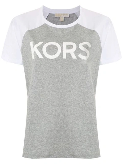 Shop Michael Michael Kors Logo Ss Baseball Tee In Grey