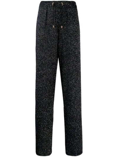 Shop Balmain Glittery Trousers In Black