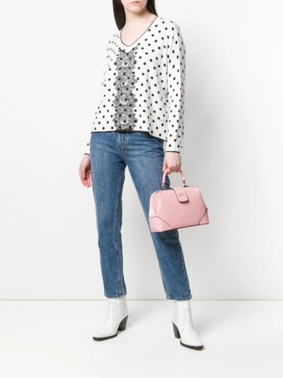 Shop Liu •jo Polka Dot Lace Sweater In White
