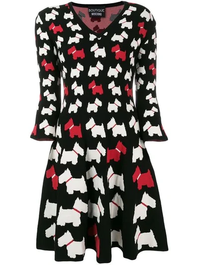 Shop Boutique Moschino Dog Print Flared Dress - Black