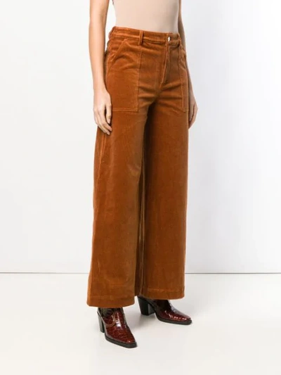 Shop Ganni Wide Leg Corduroy Trousers In Brown