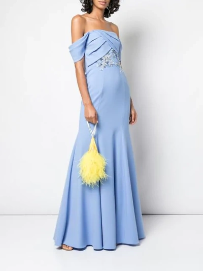 Shop Marchesa Notte Full Length Dress In Blue