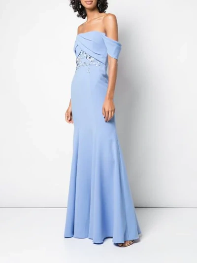 Shop Marchesa Notte Full Length Dress In Blue