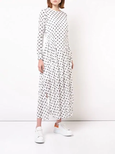 Shop Julien David Longsleeved Spot Print Dress In White