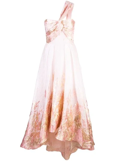 Shop Marchesa Notte One-shoulder Hi_lo Midi Tea Dress In Pink