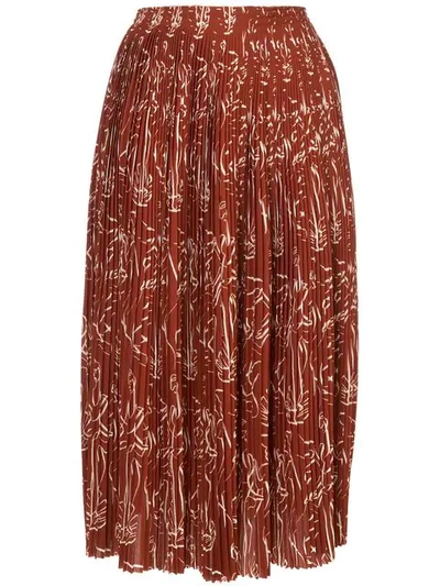 Shop Nina Ricci Printed Pleated Skirt In Brown