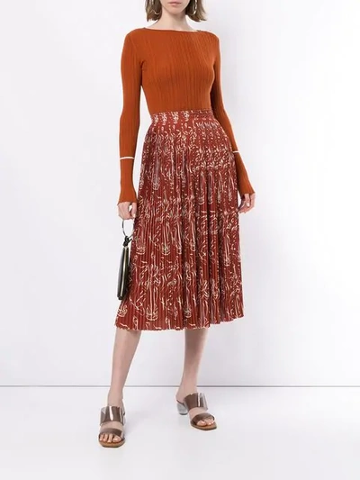 Shop Nina Ricci Printed Pleated Skirt In Brown