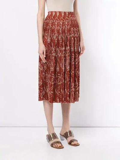 Shop Nina Ricci Printed Pleated Skirt In Brown