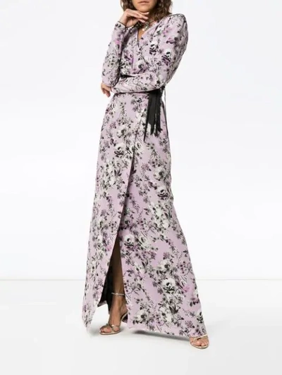 Shop Ronald Van Der Kemp Silk Floral Wrap Dress - Grey