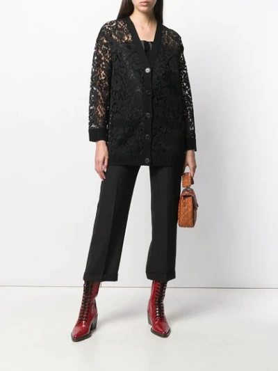 Shop Valentino Knitted Lace Cardigan In Black