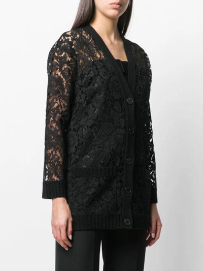 Shop Valentino Knitted Lace Cardigan In Black