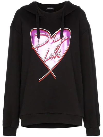 Shop Dolce & Gabbana Love Heart Print Hoodie In Black