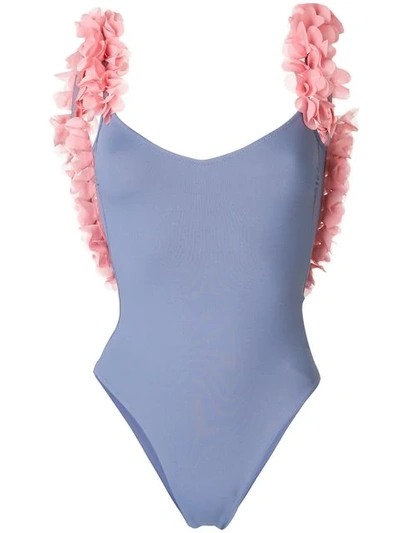 Shop La Reveche Amira Frill Strap Swimsuit In Blue