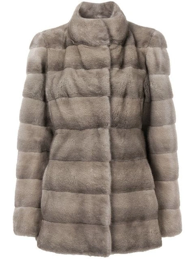 Shop Liska Valencia Short Fur Coat In Grey