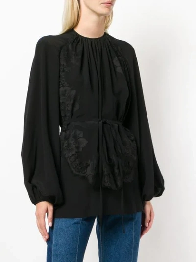 Shop Stella Mccartney Floral Lace Pleated Blouse - Black