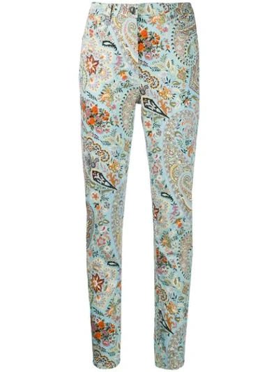 Shop Etro Patterned Slim-fit Jeans In Blue