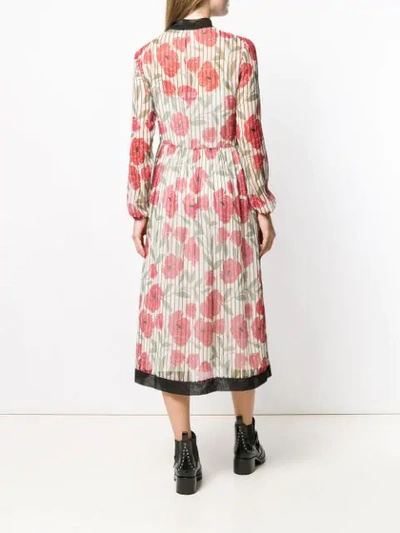 Shop Red Valentino Poppy Print Silk Dress In Neutrals
