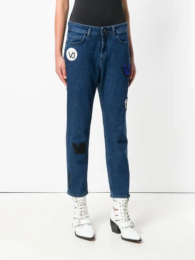 Shop Versace Jeans High Waisted Patch Jeans In Blue