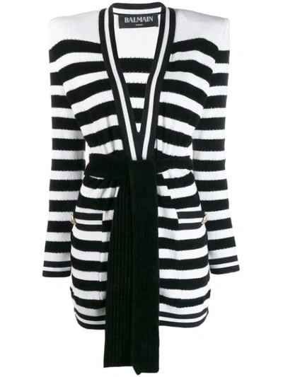 Shop Balmain Knitted Striped Cardigan In Black