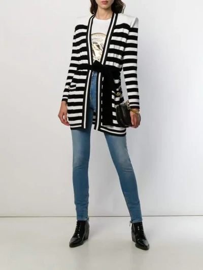 Shop Balmain Knitted Striped Cardigan In Black