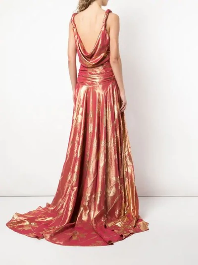 Shop Oscar De La Renta Plunging Neckline Satin Gown In Pink