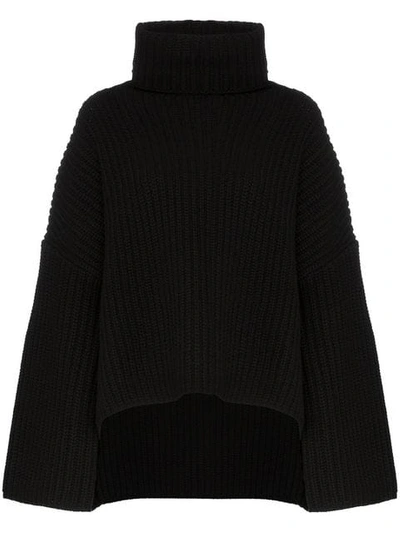 Shop Joseph Turtleneck Ribbed Wool Sweater In Black