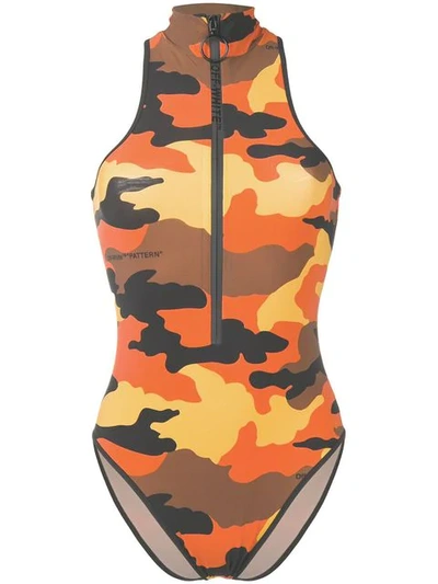 Shop Off-white Camouflage Print High Neck Body In Orange