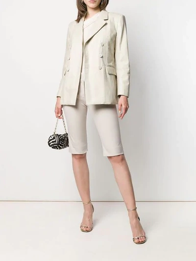 Shop Saint Laurent Double-breasted Blazer Jacket In Neutrals