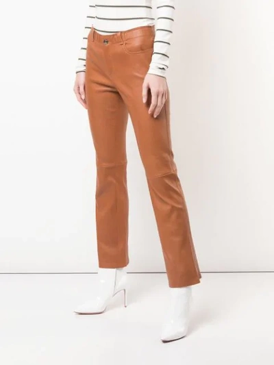 Shop Stouls Regular Fit Leather Trousers In Brown